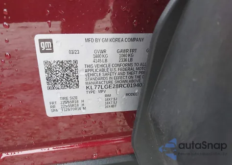 2024 Chevrolet Trax Fwd 1Rs из США, поврежденный, VIN KL77LGE28RC019400